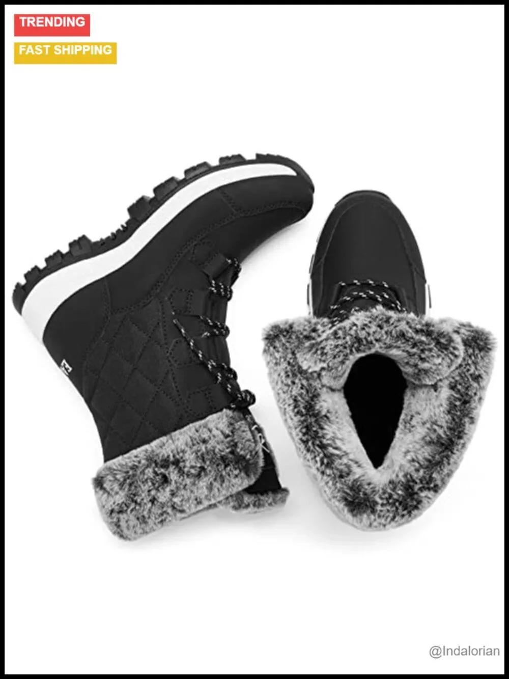 Women's Mid-Calf Snow Boots Waterproof Lace Up Winter Deep Tread Rubber Sole